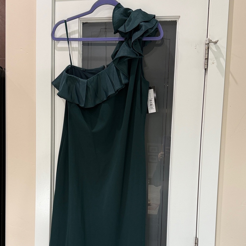 Elegant One-Shoulder Dark Green Formal Dress NWT 12
